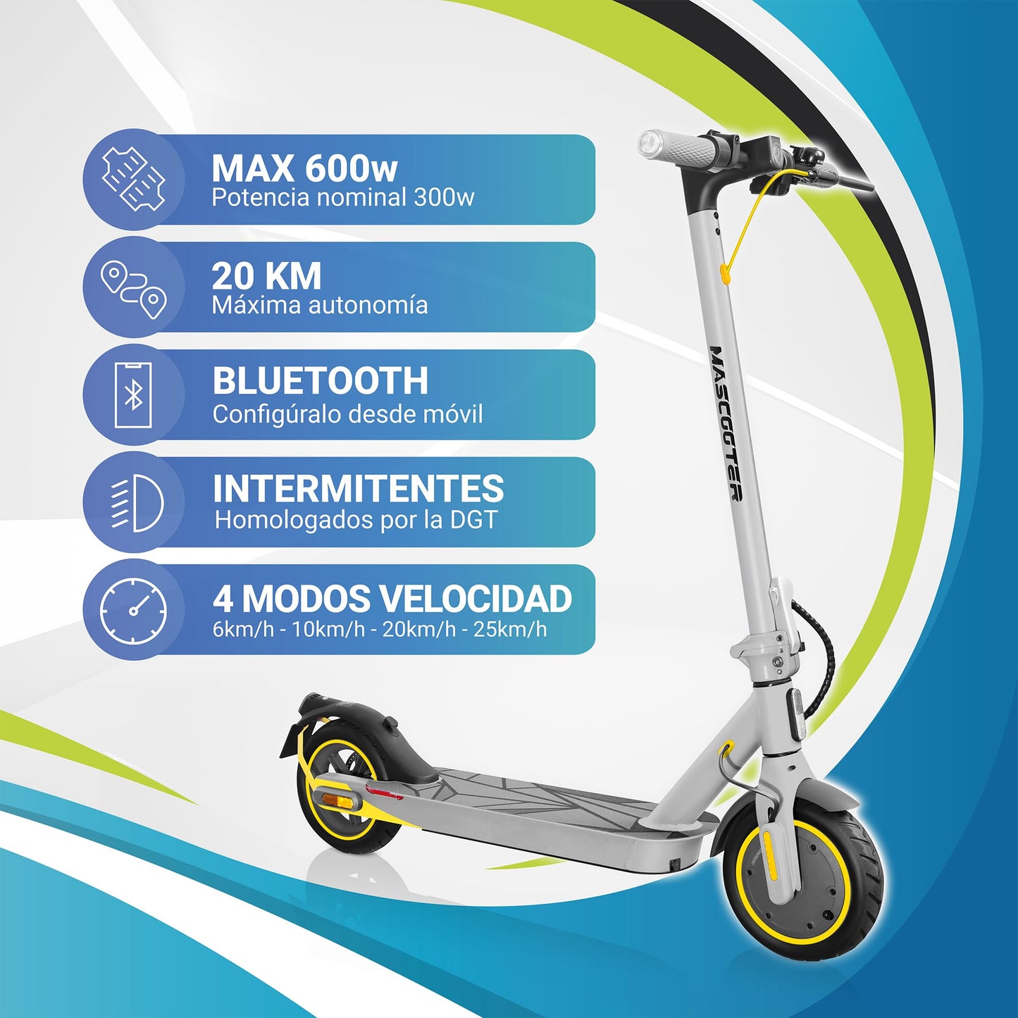 MASCOOTER S1 Reckless Patinete Eléctrico Adultos Homologado DGT 600W Max 20 km Autonomía