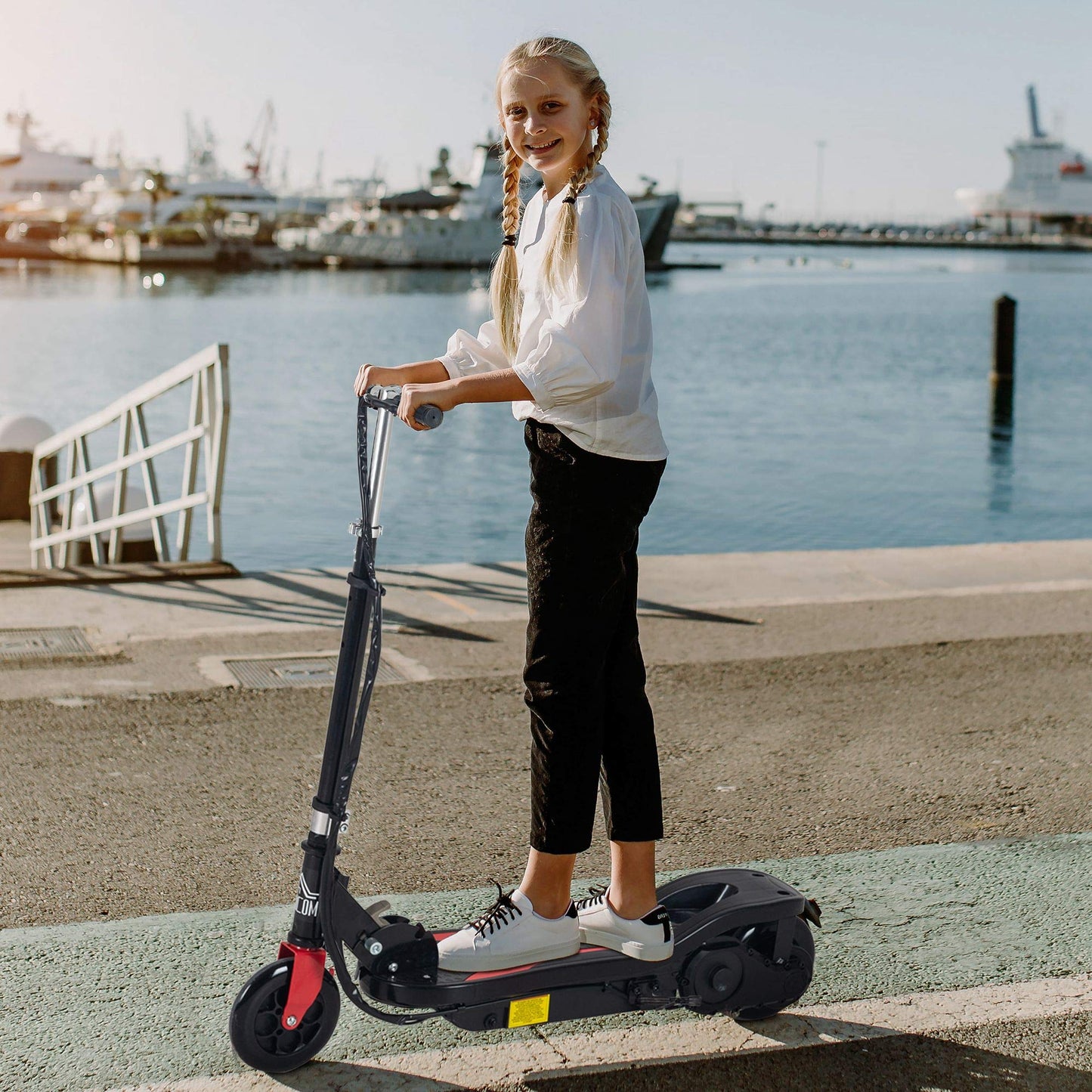 HOMCOM Patinete Eléctrico Plegable para Niños de 7-14 Años, Patinete Eléctrico con Velocidad MAX. 12 km/h, Alcance de 8 km, Altura Ajustable, Freno de Mano, Negro