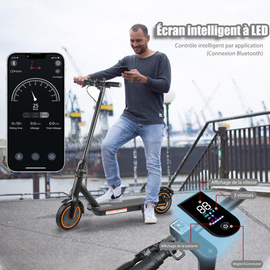 Patinete eléctrico Adulto, Velocidad 25 km/h, autonomía 30 km, neumáticos llenos de 8,5 Pulgadas, Patinete eléctrico Plegable con Motor de 250 W, Doble frenado y Control vía App y Pantalla LED
