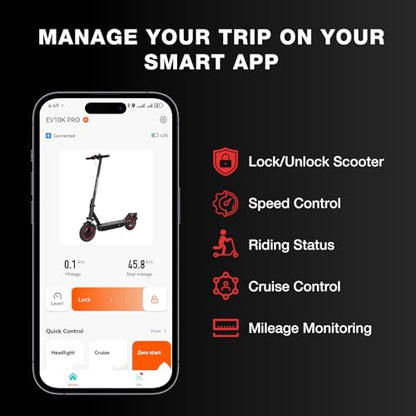 EVERCROSS EV10K Pro Patinete Electrico Adultos, 10'' Scooter Eléctrico Plegable, Patinete Eléctrico con 500W Motor, Batería de 410Wh, Velocidad Máx 25km/h, Control de Aplicación, Amortiguador Doble
