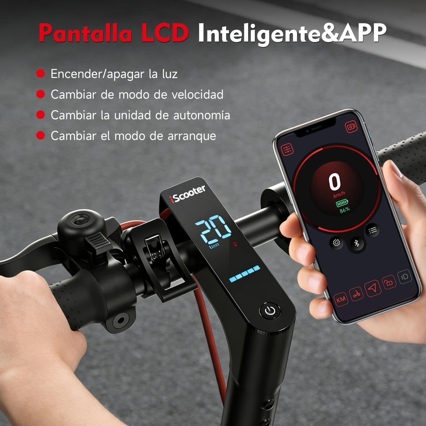 iScooter Patinete Eléctrico Adultos, En Proceso de Certificación DGT, 500W Motor, Autonomía De 20-25 KM, Máxima 25KM/H, Timbre, App, 8.5" Neumáticos, Frenado Doble, Plegable, Carga 120 KG