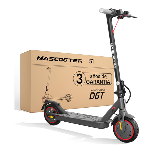 MASCOOTER S1 | Patinete Eléctrico Adultos Homologado DGT - Intermitentes & Regeneración de Batería al Frenar - 300W, 600W MAX, 20km Autonomía, Ruedas 8.5" Aire - Frenos Eléctricos y de Disco