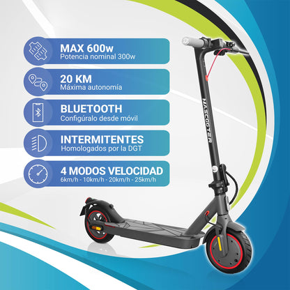 MASCOOTER S1 Patinete Eléctrico Adultos Homologado DGT 600W Max 20 km Autonomía Ruedas 8.5"