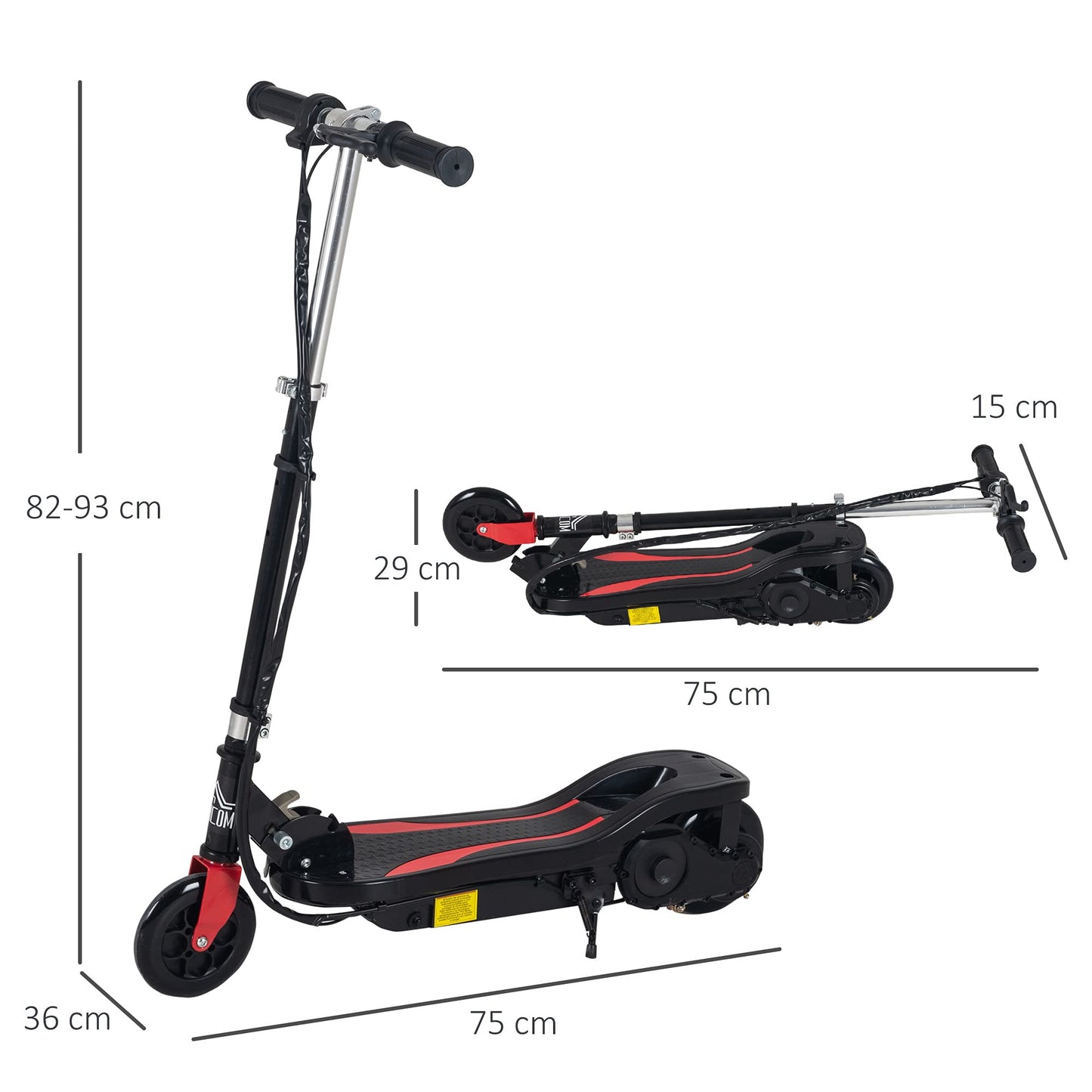 HOMCOM Patinete Eléctrico Plegable para Niños de 7-14 Años, Patinete Eléctrico con Velocidad MAX. 12 km/h, Alcance de 8 km, Altura Ajustable, Freno de Mano, Negro