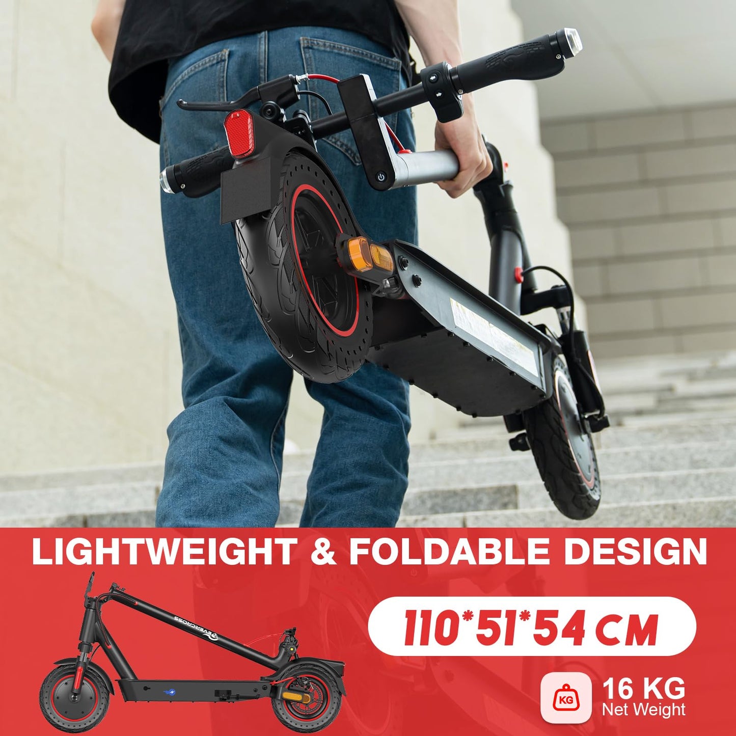 EVERCROSS EV10K Pro Patinete Electrico Adultos, 10'' Scooter Eléctrico Plegable, Patinete Eléctrico con 500W Motor, Batería de 410Wh, Velocidad Máx 25km/h, Control de Aplicación, Amortiguador Doble