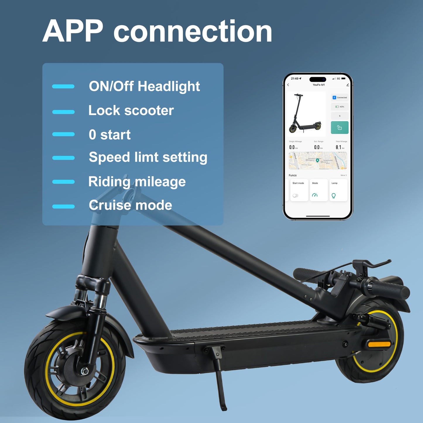 Patinete Eléctrico Adultos Plegable 10" 45 km Autonomía 4 Amortiguadores Control por App