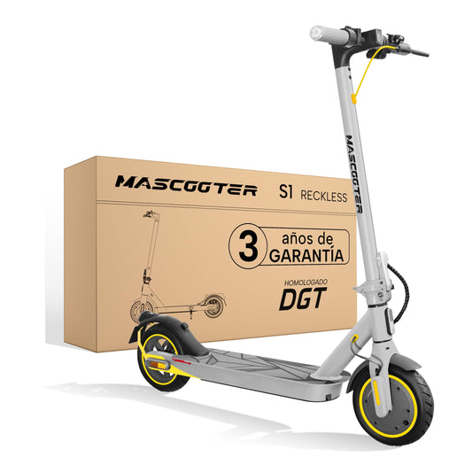 MASCOOTER S1 Reckless | Patinete Eléctrico Adultos Homologado DGT - Intermitentes & Regeneración de Batería al Frenar - 300W, 600W MAX, 20km Autonomía, Ruedas 8.5" Aire - Frenos Eléctricos y de Disco
