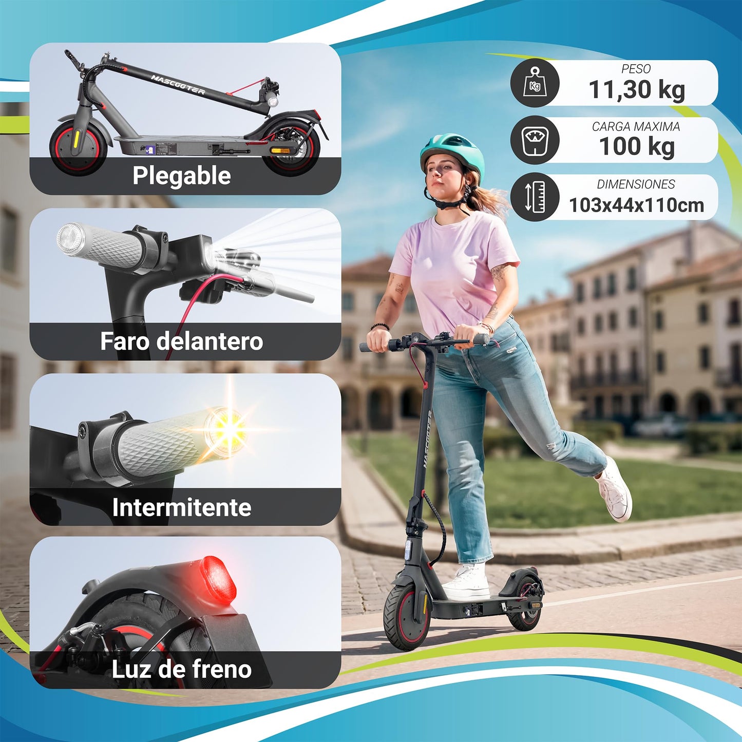 MASCOOTER S1 Patinete Eléctrico Adultos Homologado DGT 600W Max 20 km Autonomía Ruedas 8.5"