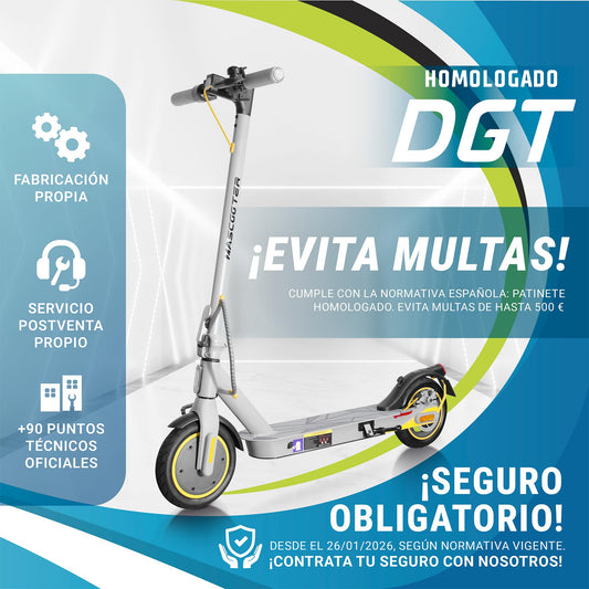 MASCOOTER S1 Reckless | Patinete Eléctrico Adultos Homologado DGT - Intermitentes & Regeneración de Batería al Frenar - 300W, 600W MAX, 20km Autonomía, Ruedas 8.5" Aire - Frenos Eléctricos y de Disco
