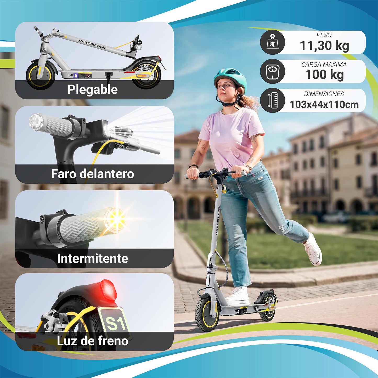 MASCOOTER S1 Reckless Patinete Eléctrico Adultos Homologado DGT 600W Max 20 km Autonomía